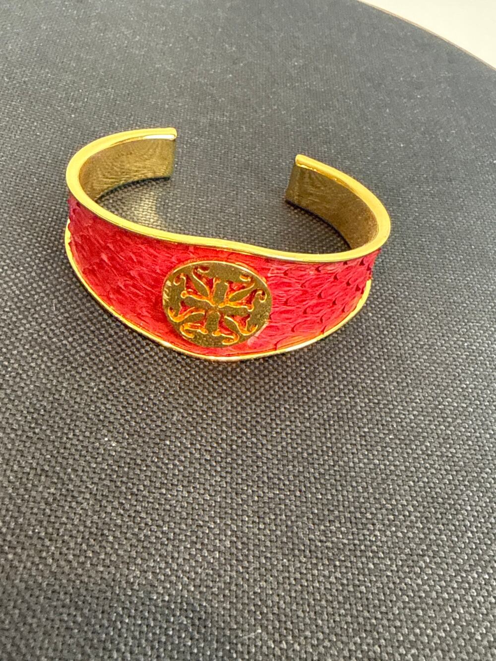 Rustic Cuff Red Gold Tone Medallion Bracelet